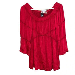 Urban Mango Red Off the Shoulder Flutter Sleeve Blouse